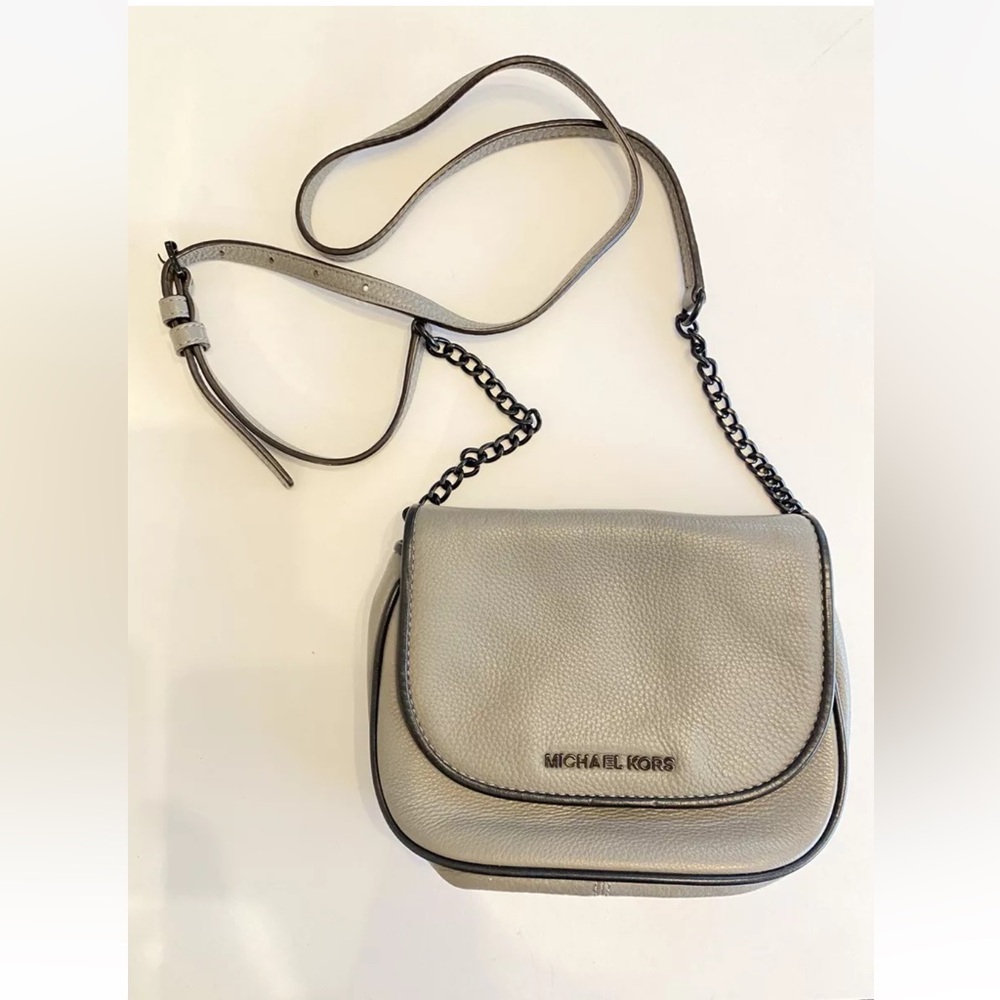 Michael Kors Grey & Black Pebbled Leather Crossbody